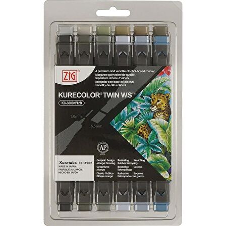 Zig Kurecolor Twin WS Marker Gray Color 12li Set