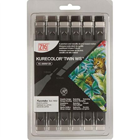 Zig Kurecolor Twin WS Marker Warm Gray Color 12li Set