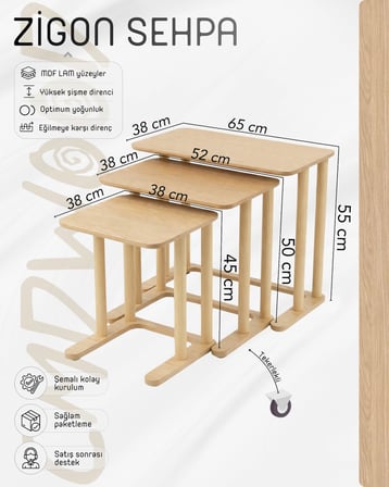 CMDWOOD Zigon Sehpa 3'lü Set Rota
