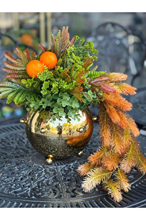 Yapay Çiçek Tanzimli Gold Zımbalı Vazo