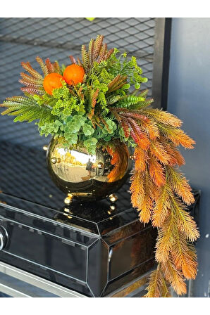 Yapay Çiçek Tanzimli Gold Zımbalı Vazo