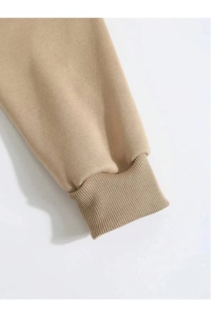 Erkek 3 İplik Pamuklu Kapüşonlu Kanguru Cepli Sweatshirt Hoodie -  Bej