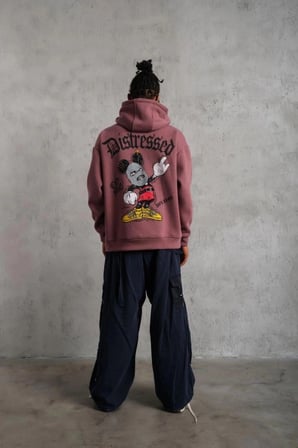 Erkek 3 İplik Pamuklu Kapüşonlu Kanguru Cepli Sweatshirt Hoodie - Gül Kurusu