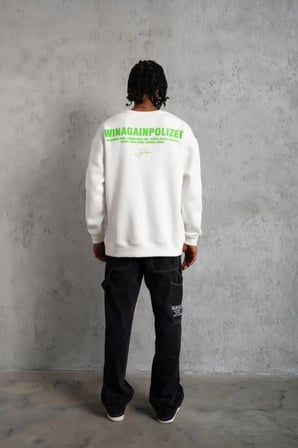Erkek 3 İplik Bisiklet Yaka Baskılı Sweatshirt - Beyaz