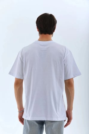 Erkek Düz Yazlık Kısa Kol Tişört Bisiklet Yaka Oversize T-shirt - Beyaz