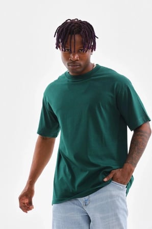 Erkek Düz Yazlık Kısa Kol Tişort Bisiklet Yaka Oversize T-shirt - Koyu Yeşil