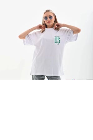 Kadın Kısa Kol Oversize Baskılı T-shirt - Beyaz