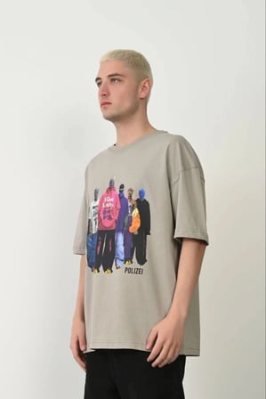 Erkek Baskılı T-shirt Kısa Kol Bisiklet Yaka Rahat Kalıp Tişört - Boyalı Gri