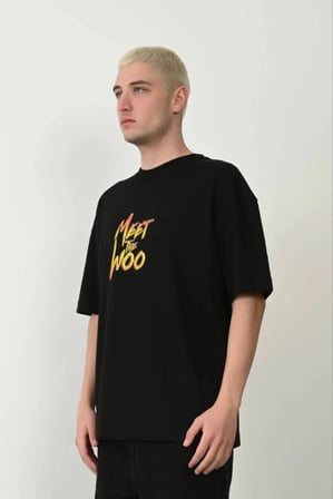 Erkek Baskıkı Kısa Kok Bisiklet Yaka T-shirt - Siyah