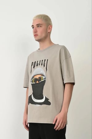Erkek Baskılı T-shirt Kısa Kol Bisiklet Yaka Rahat Kalıp Tişört - Boyalı Gri