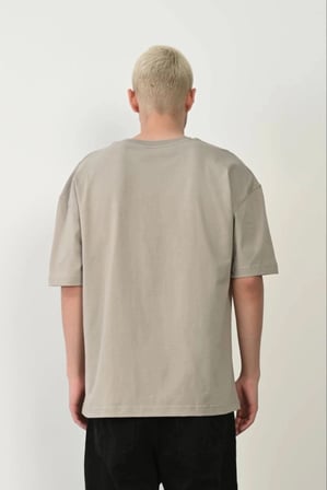 Erkek Baskılı T-shirt Kısa Kol Bisiklet Yaka Rahat Kalıp Tişört - Boyalı Gri