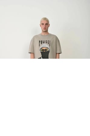 Erkek Baskılı T-shirt Kısa Kol Bisiklet Yaka Rahat Kalıp Tişört - Boyalı Gri