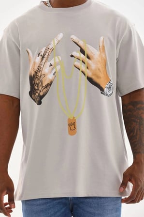 Erkek Baskılı T-shirt Kısa Kol Bisiklet Yaka Rahat Kalıp Tişört - Gri