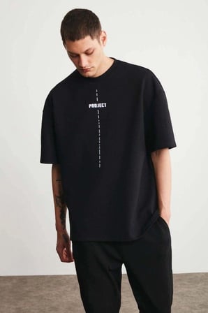 Erkek Baskılı T-shirt Kısa Kol Bisiklet Yaka Regular Fit Rahat Kalıp Tişört - Siyah