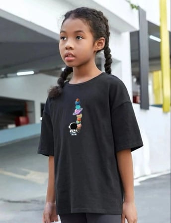 Çocuk Unisex Baskılı T-shirt - Siyah
