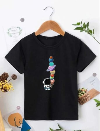 Çocuk Unisex Baskılı T-shirt - Siyah