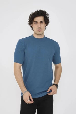 Erkek Yazlık Tişört Bisiklet Yaka T-shirt- Turkuaz