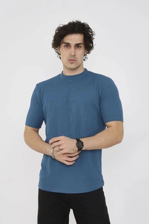 Erkek Yazlık Tişört Bisiklet Yaka T-shirt- Turkuaz