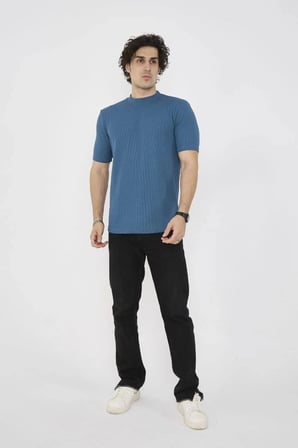 Erkek Yazlık Tişört Bisiklet Yaka T-shirt- Turkuaz