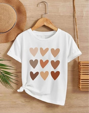Kız Çocuk Bisiklet Yaka Baskılı T-shirt - Beyaz