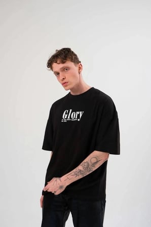 Erkek Tişört Yazlık Bisiklet Yaka Baskılı Kısa Kol T-shirt - Siyah
