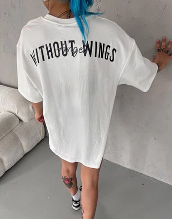 Kadın Kısa Kol Yazlık Tişört Bisiklet Yaka Baskılı Oversize T-shirt - Beyaz