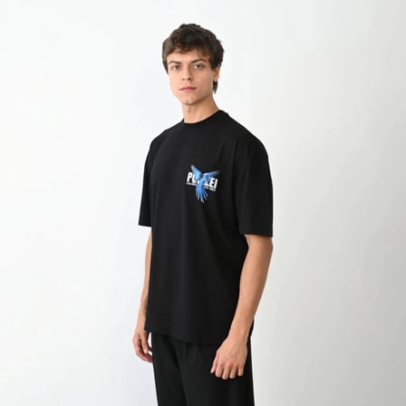 Erkek Baskılı T-shirt Kısa Kol Bisiklet Yaka Regular Fit Rahat Kalıp Günlük Tişört - Siyah