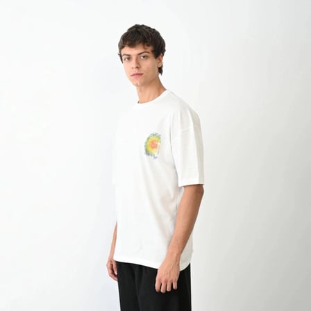Erkek Kısa Kol Yazlık Tişört Bisiklet Yaka Baskılı Oversize T-shirt - Beyaz