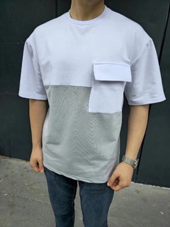 Erkek Kısa Kol Yazlık Tişört Torba Cepli Parçalı T-shirt - Gri