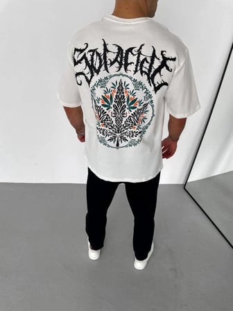 Erkek Baskılı T-shirt Kısa Kol Bisiklet Yaka Regular Fit Rahat Kalıp Günlük Tişört - Beyaz