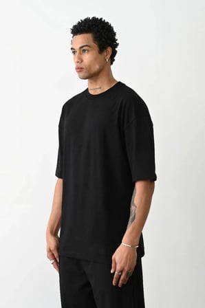 Erkek Tişört Düz Basic Penye Yazlık Bisiklet Yaka Kısa Kol T-shirt - Siyah