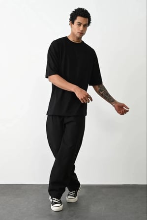 Erkek Tişört Düz Basic Penye Yazlık Bisiklet Yaka Kısa Kol T-shirt - Siyah