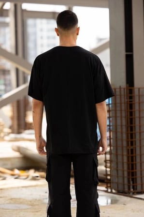 Erkek Kısa Kol Tişört Bisiklet Yaka Los Angeles  Baskılı T-shirt - Siyah