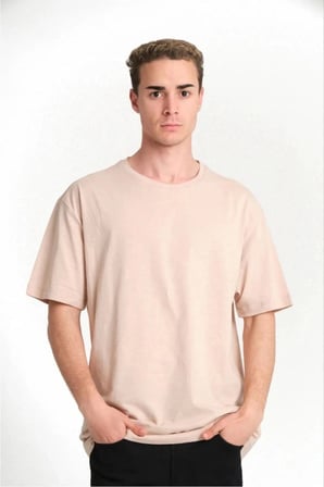 Erkek Düz Tişört Bisikilet Yaka Kısa Kol Oversize T-shirt - Bej
