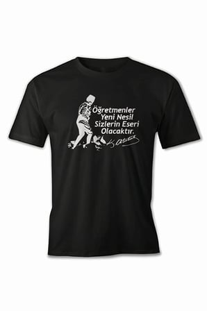 24 Kasım Öğretmenler Günü Hediye Baskılı Oversize Bisiklet Yaka T-shirt - Siyah
