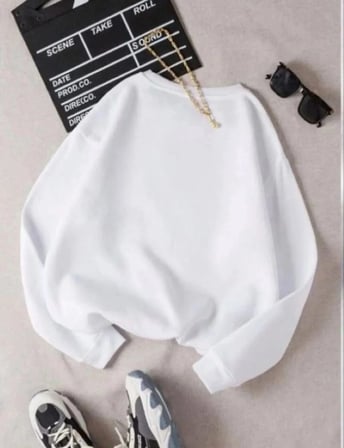 Kadın 3 İplik Pamuklu Bisikilet Yaka Sweatshirt - Beyaz