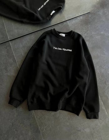 Kadın 3 İplik Pamuklu Bisiklet Yaka Baskılı Sweatshirt - Siyah