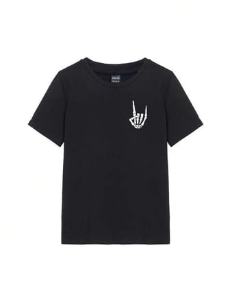 Kadın Baskılı T-shirt Kısa Kol Bisiklet Yaka Oversize Rahat Kalıp Tişört - Siyah