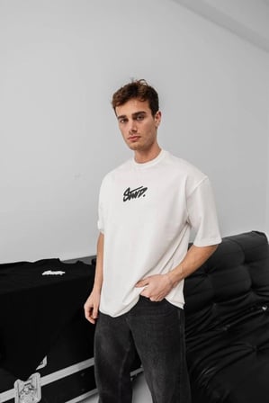 Erkek Tişört Yazlık Baskılı Oversize Kısa Kol T-shirt - Beyaz