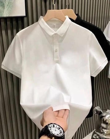 Erkek Polo Yaka Pike Kumaş Yazlık Tişört Düğmeli Düz Kısa Kol T-shirt - Beyaz