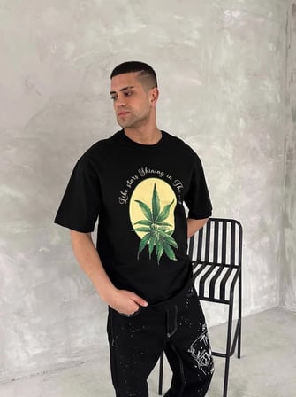 Erkek Baskılı T-shirt Kısa Kol Bisiklet Yaka Regular Fit Yazlık Tişört - Siyahsiyah