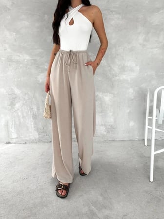 Kadın Ayrobin Oversize Kadın Pantalon - Bej