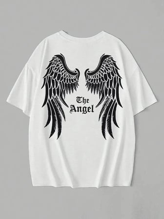Kadın Kısa Kol Tişört Bisiklet Yaka Angel Melek Kanadı Baskılı T-shirt - Beyaz