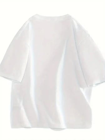 Kadın Gülücük Baskılı Tişört Kısa Kol Bisiklet Yaka Oversize T-shirt - Beyaz