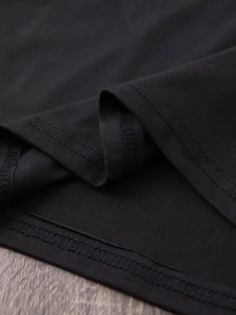 Kadın Kısa Kol Yazlık Tişört Bisiklet Yaka Baskılı Oversize T-shirt - Siyah