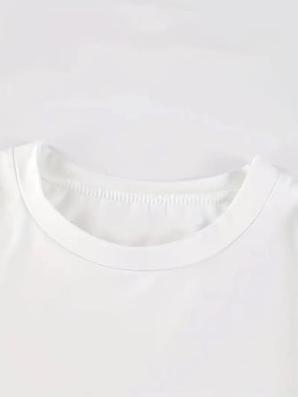 Kadın Kısa Kol Yazlık Tişört Bisiklet Yaka Baskılı Oversize T-shirt - Beyaz
