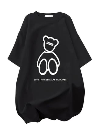 Kadın Tişört Penye Compack Baskılı Oversize Bisiklet Yaka T-shirt - Siyah