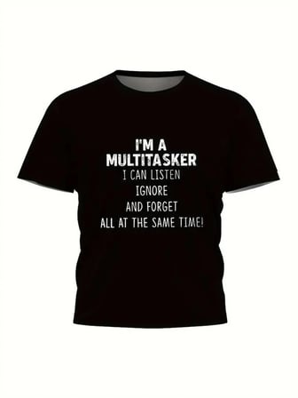 Erkek T-shirt Komik 'multitasker' Baskılı Kısa Kol Tişört - Siyah