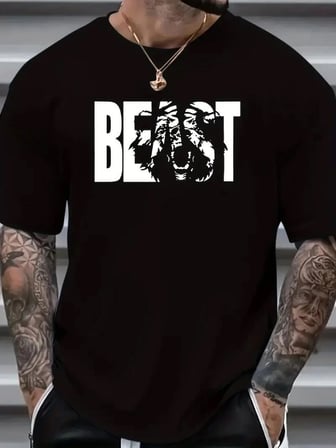 Erkek Baskılı Tişört Kısa Kol Bisiklet Yaka Oversize T-shirt - Siyah