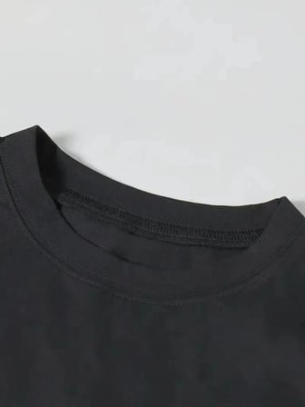 Kadın T-shirt Ördek Baskılı Bisiklet Yakalı Kısa Kol Tişört - Siyah